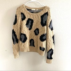 Anthro Sleeping on Snow Leopard Pullover Sweater Size M